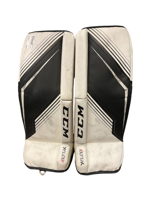 Vist Large View of Product Image Which is Used CCM YT FLEX II 24 Goalie Leg Pads Youth White 24"
