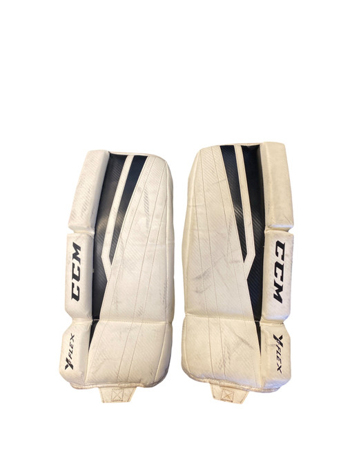 Vist Large View of Product Image Which is Used CCM YTFLEX Goalie Leg Pads Youth White 20"