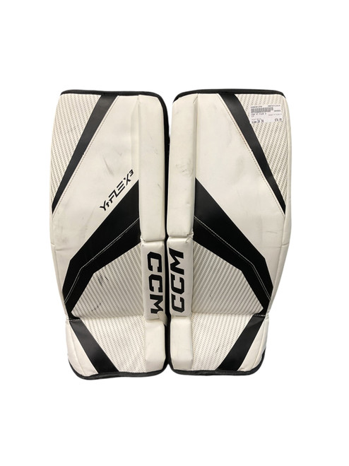 Vist Large View of Product Image Which is Used CCM YT FLEX 3 Goalie Leg Pads Youth White 24"