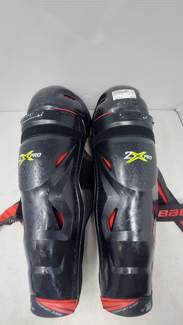 Vist Large View of Product Image Which is Used Bauer 2X PRO Senior Shin Guards Black 17"