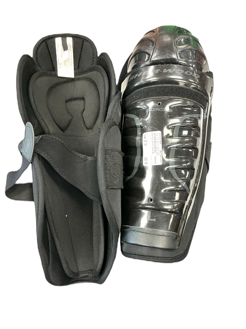 Vist Large View of Product Image Which is Used Sher-wood T90 Senior Shin Guards Black 15"