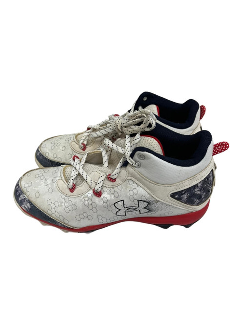 Vist Large View of Product Image Which is Used Under Armour Harper Jr 5.5 BB/SB Cleats White/Red/Navy