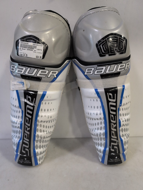 Vist Large View of Product Image Which is Used Bauer SUPREME Senior Shin Guards White 14"