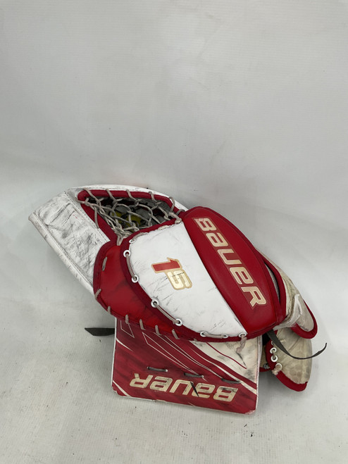 Vist Large View of Product Image Which is Used Bauer SUPREME Senior Goalie Blocker White And Red