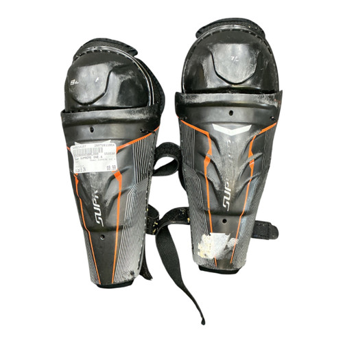 Vist Large View of Product Image Which is Used Bauer SUPREME ONE.4 Youth Shin Guards Black 9"