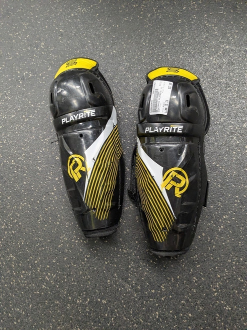Vist Large View of Product Image Which is Used Sher-wood PLAYRITE Junior Shin Guards Black 10"