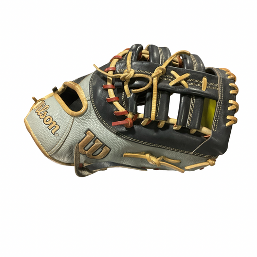 Vist Large View of Product Image Which is Used Wilson A2000 BLK/GREY 1B MITT BB/SB First Base RH Throw Black And Grey 12 1/2"
