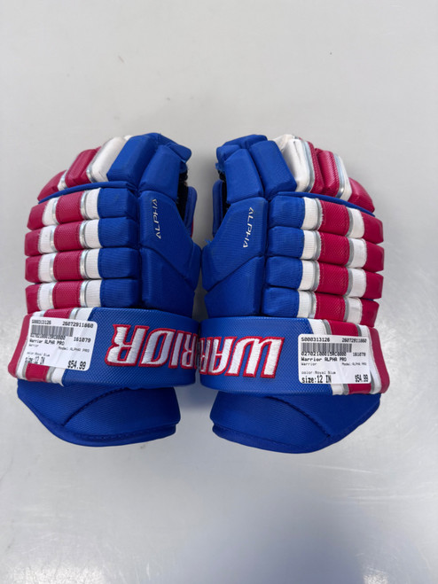 Vist Large View of Product Image Which is Used Warrior ALPHA PRO Junior Gloves Royal Blue 12"