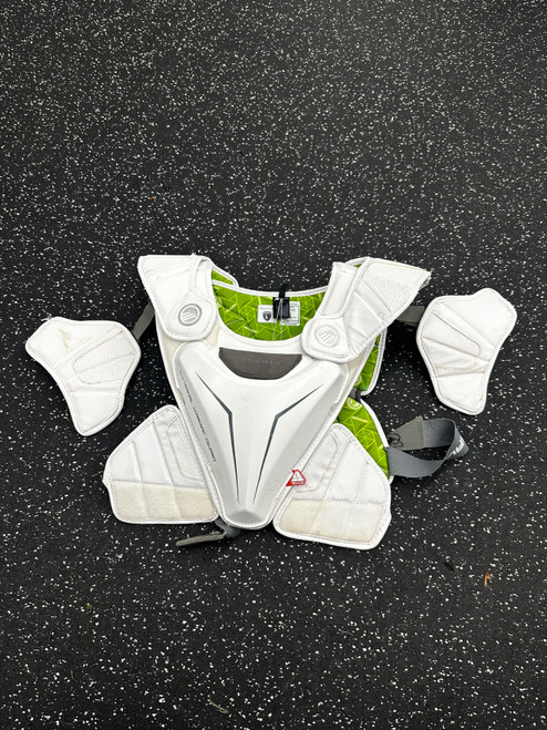 Vist Large View of Product Image Which is Used Maverik EKG Lacrosse Shoulder Pads White LG