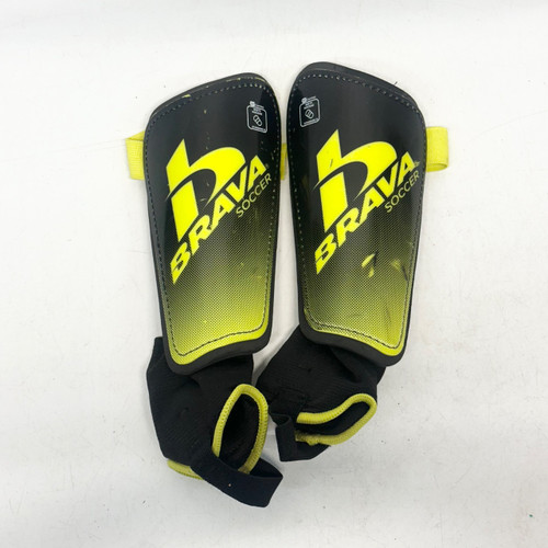 Vist Large View of Product Image Which is Used Brava Soccer Shin Guards Adult Black And Optic Yellow SM