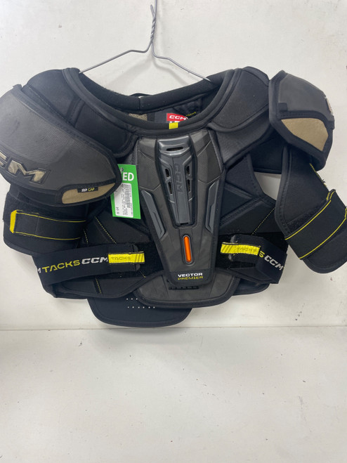 Vist Large View of Product Image Which is Used CCM TACKS VECTOR PRIME Senior Shoulder Pads LG