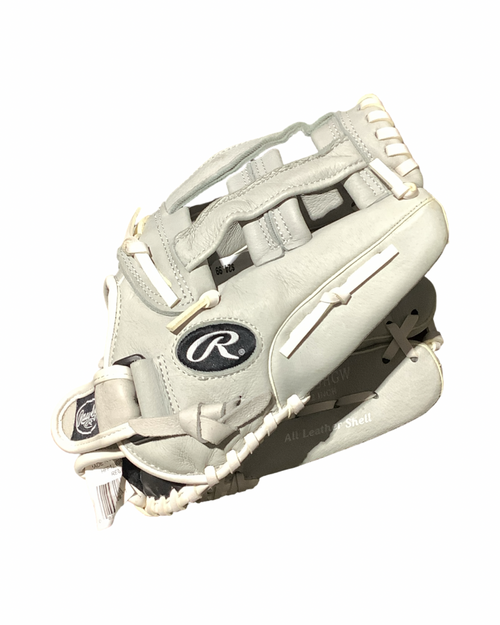 Vist Large View of Product Image Which is Used Rawlings HIGHLIGHT RH Throw Fastpitch Gloves Grey 12 1/2"