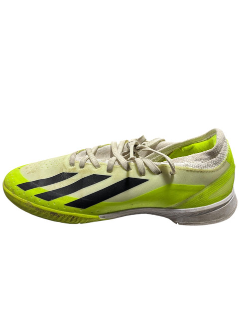 Vist Large View of Product Image Which is Used Adidas Soccer Indoor Shoes White And Optic Yellow Junior 04.5