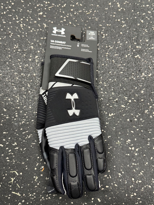 Vist Large View of Product Image Which is Used Under Armour COMBAT  LINEMAN GLOVES FB Gloves Black SM