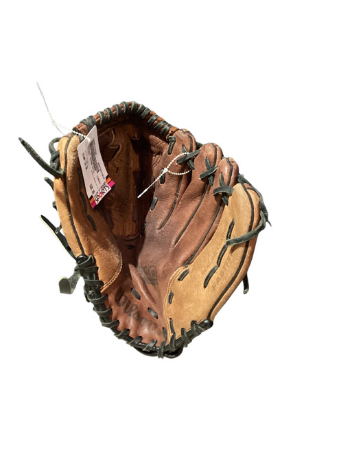 Vist Large View of Product Image Which is Used Wilson A0440 FP12 RH Throw Fastpitch Gloves Brown 12"