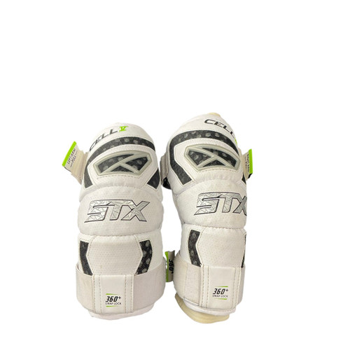 Vist Large View of Product Image Which is Used STX CELL V Lacrosse Arm Pads/Guards White SM