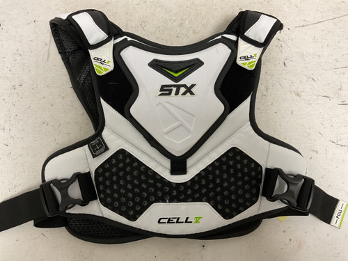 Vist Large View of Product Image Which is Used STX CELL V Lacrosse Shoulder Pads Black And White LG