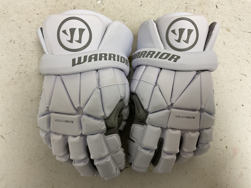Vist Large View of Product Image Which is Used Warrior EVO Lacrosse Gloves Mens White MD