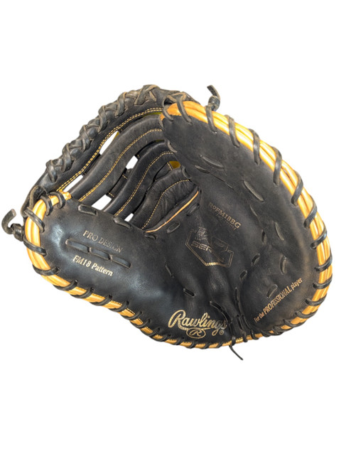 Vist Large View of Product Image Which is Used Rawlings R9 R9FM18BG BB/SB First Base RH Throw Black 12 1/2"