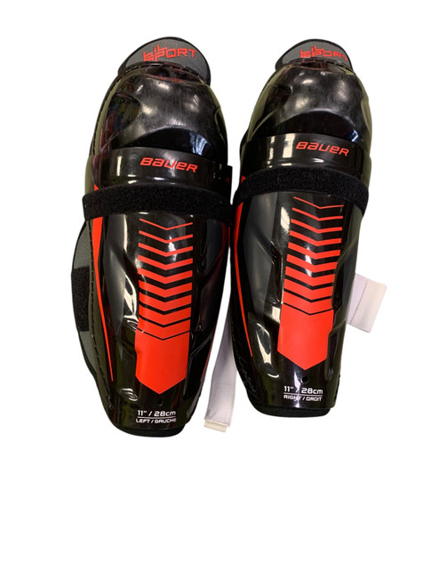 Vist Large View of Product Image Which is Used Bauer LIL SPORT Junior Shin Guards Black 11"
