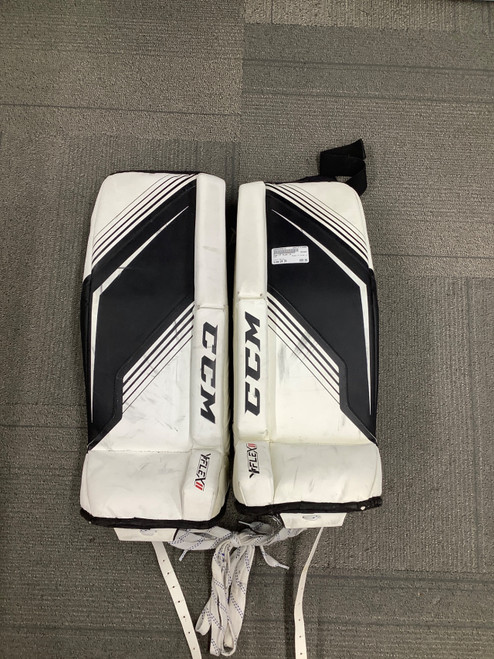Vist Large View of Product Image Which is Used CCM YT FLEX II Goalie Leg Pads Youth White 24"