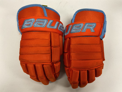 Vist Large View of Product Image Which is Used Bauer PRO TEAM Senior Gloves Orange 15"
