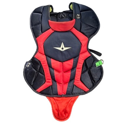 Vist Large View of Product Image Which is Used All-Star CPCC1216S7X Catchers Chest Protector Navy Blue And Red Adult
