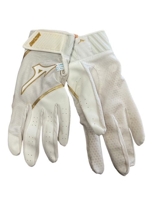 Vist Large View of Product Image Which is Used Mizuno BB/SB Batting Gloves White LG