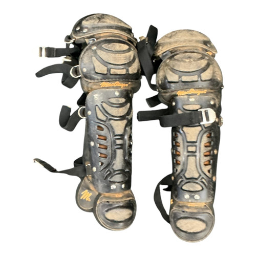 Vist Large View of Product Image Which is Used MacGregor SHIN GUARDS Catchers Leg Guards Black Youth