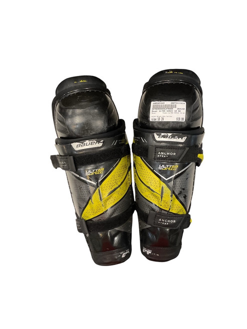 Vist Large View of Product Image Which is Used Bauer ULTRA SONIC 10 SG Youth Shin Guards Black And Yellow 10"