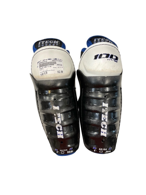 Vist Large View of Product Image Which is Used Itech 100 8 SG Youth Shin Guards White/Black/Royal 8"