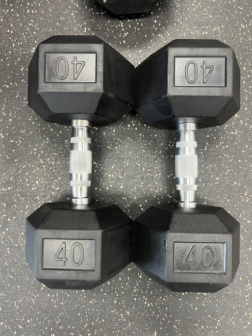 Vist Large View of Product Image Which is Used 40-LB RUBBER HEX DUMBBELL PAIR