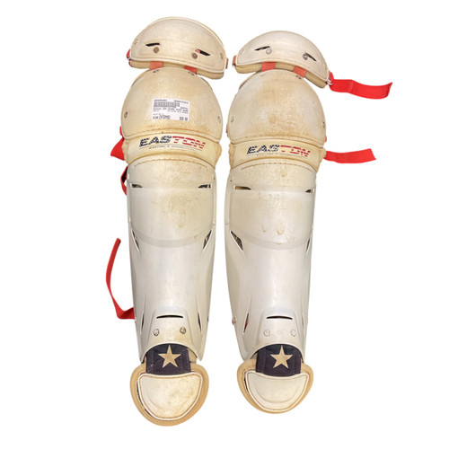 Vist Large View of Product Image Which is Used Easton JEN SCHRO SHIN GUARDS Catchers Leg Guards White Intermed