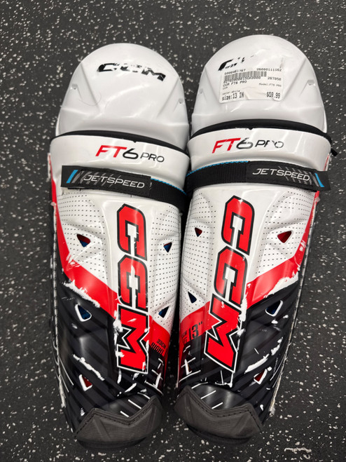 Vist Large View of Product Image Which is Used CCM FT6 PRO Senior Shin Guards White 13"