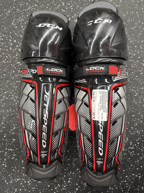 Vist Large View of Product Image Which is Used CCM JETSPEED FT370 Senior Shin Guards Black 12"