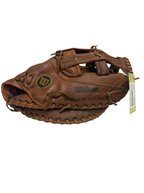 Vist Large View of Product Image Which is Used Wilson FIRSTBASE RH Throw Fastpitch Gloves Brown 15"