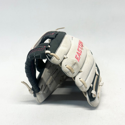 Vist Large View of Product Image Which is Used Easton GHOST FLEX GFY10PK RH Throw Fastpitch Gloves White And Grey 10"