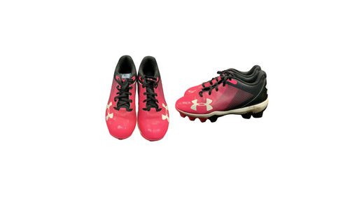 Vist Large View of Product Image Which is Used Under Armour BASEBALL CLEATS BB/SB Cleats Black And Pink Youth 12.0