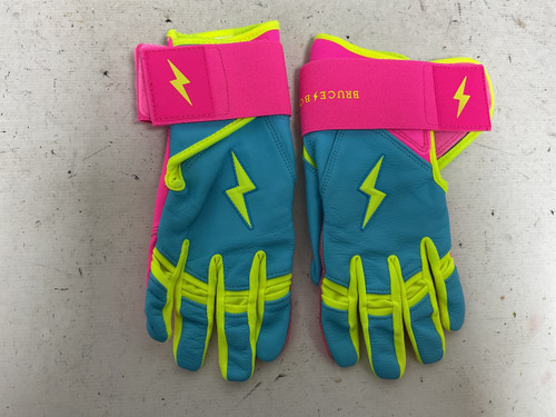 Vist Large View of Product Image Which is Used BRUCE BOLT LONG CUFF BG BB/SB Batting Gloves Carolina Blue And Pink LG