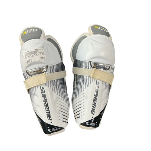 Vist Large View of Product Image Which is Used Bauer 8IN BAUER SUPREME S170 SHINS Youth Shin Guards White 8"