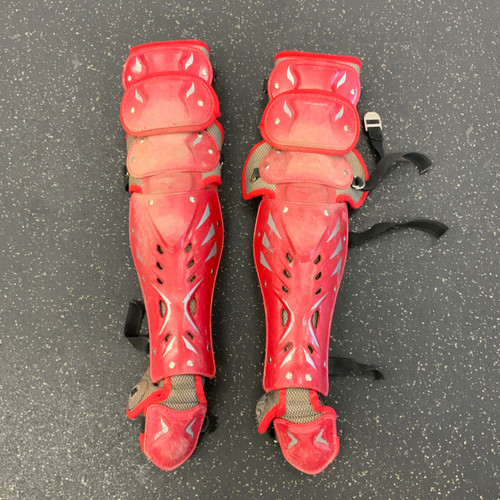 Vist Large View of Product Image Which is Used Mizuno DRYLITE Catchers Leg Guards Red Junior