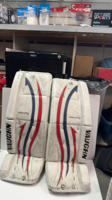 Vist Large View of Product Image Which is Used Vaughn VELOCITY 7480 GOAL PADS Goalie Leg Pads Inter None 29"