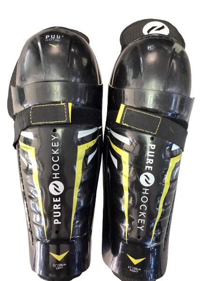 Vist Large View of Product Image Which is Used Pure Hockey SHINGARDS Junior Shin Guards Black 11"
