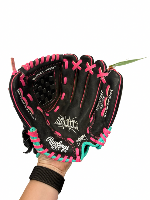 Vist Large View of Product Image Which is Used Rawlings HIGHLIGHT SERIES BB/SB Glove RH Throw Black 10 1/2"