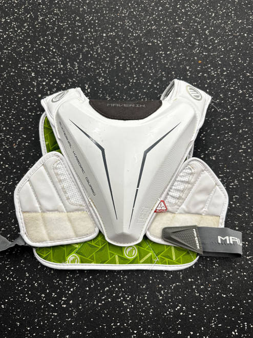 Vist Large View of Product Image Which is Used Maverik EKG Lacrosse Shoulder Pads White MD