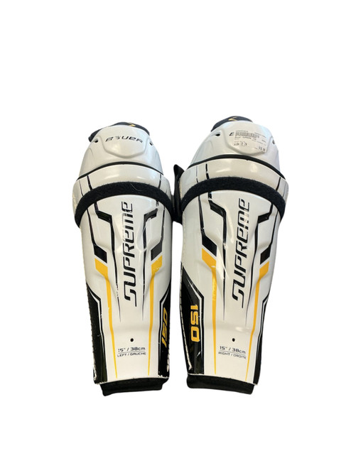 Vist Large View of Product Image Which is Used Bauer SUPREME 150 Senior Shin Guards White 15"