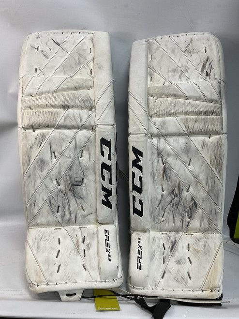 Vist Large View of Product Image Which is Used CCM EXTREME FLEX 5.9 Goalie Leg Pads Inter White 32"