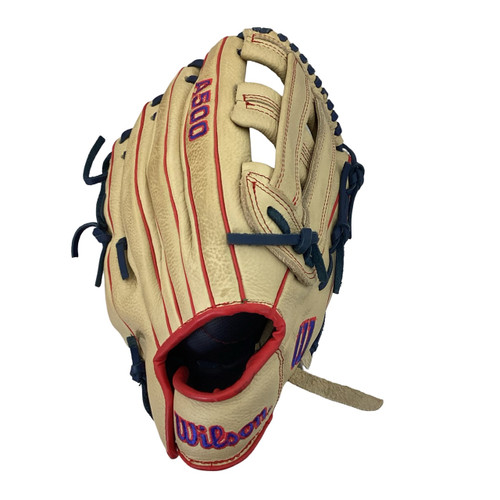 Vist Large View of Product Image Which is Used Wilson A 500 BB/SB Glove RH Throw Almond 12"