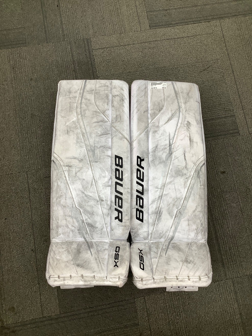 Vist Large View of Product Image Which is Used Bauer GSX Goalie Leg Pads Junior White 28"