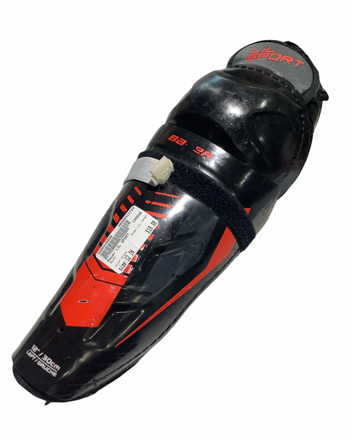 Vist Large View of Product Image Which is Used Bauer LIL SPORT Intermediate Shin Guards Black 12"